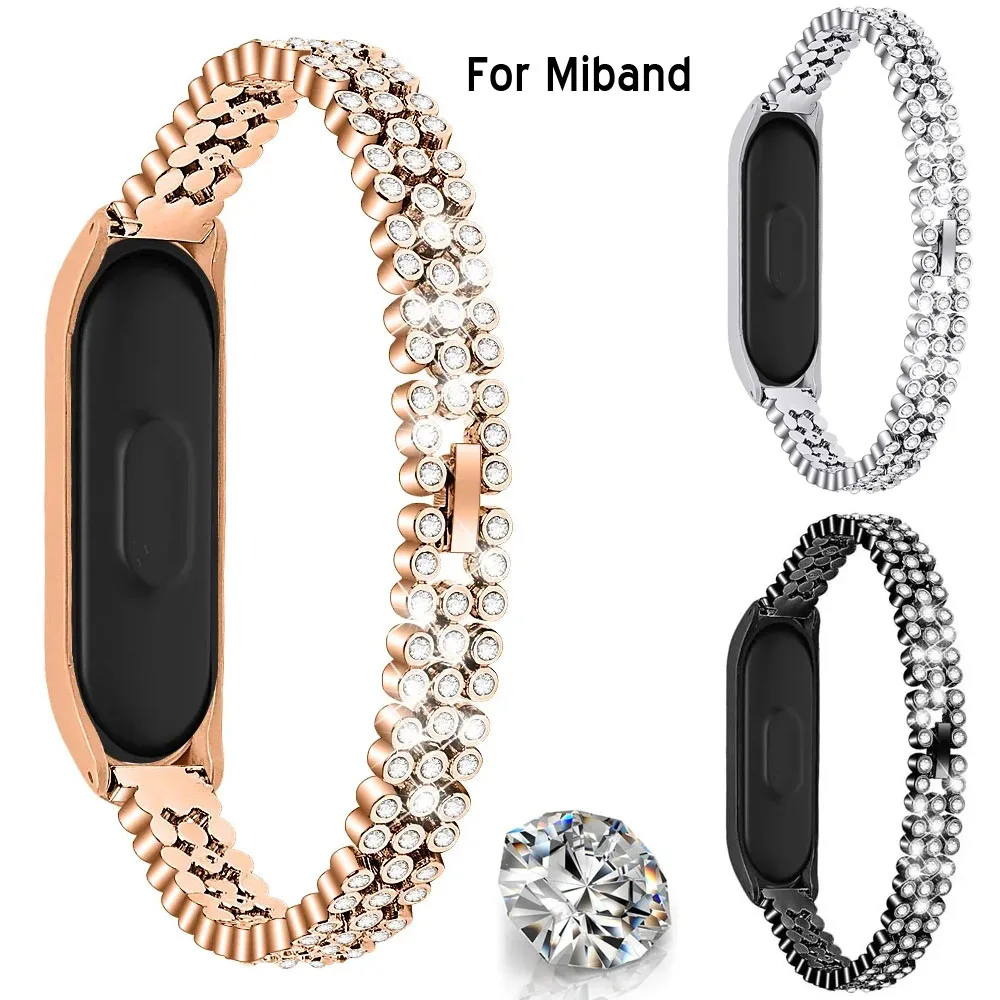 Watch Strap for Xiaomi Mi Band 8 7 6 5 4 3 Wristband Women Diamond Metal Bracelet Wrist Straps MiBand 3 4 5 6 7 8 Accessories