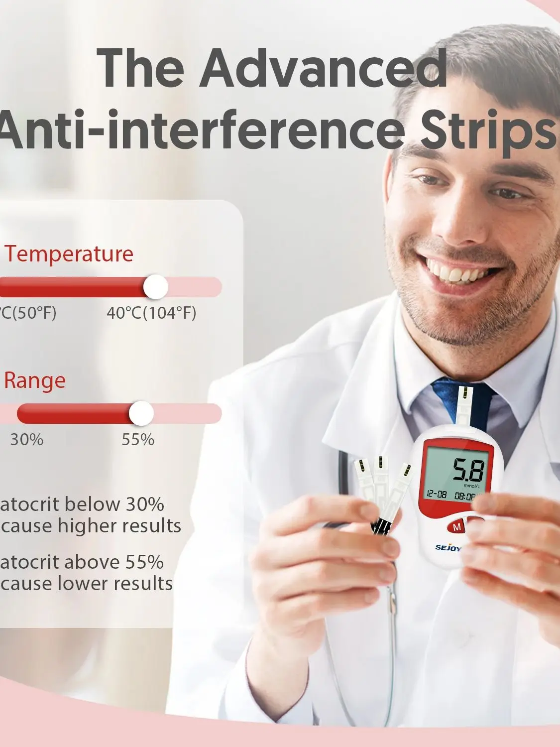 SEJOY Blutzuckermessgerät Diabetes-Testkit mit 25 Teststreifen/Lanzetten, 100 Stück Blutzuckerteststreifen für BG201/202/203