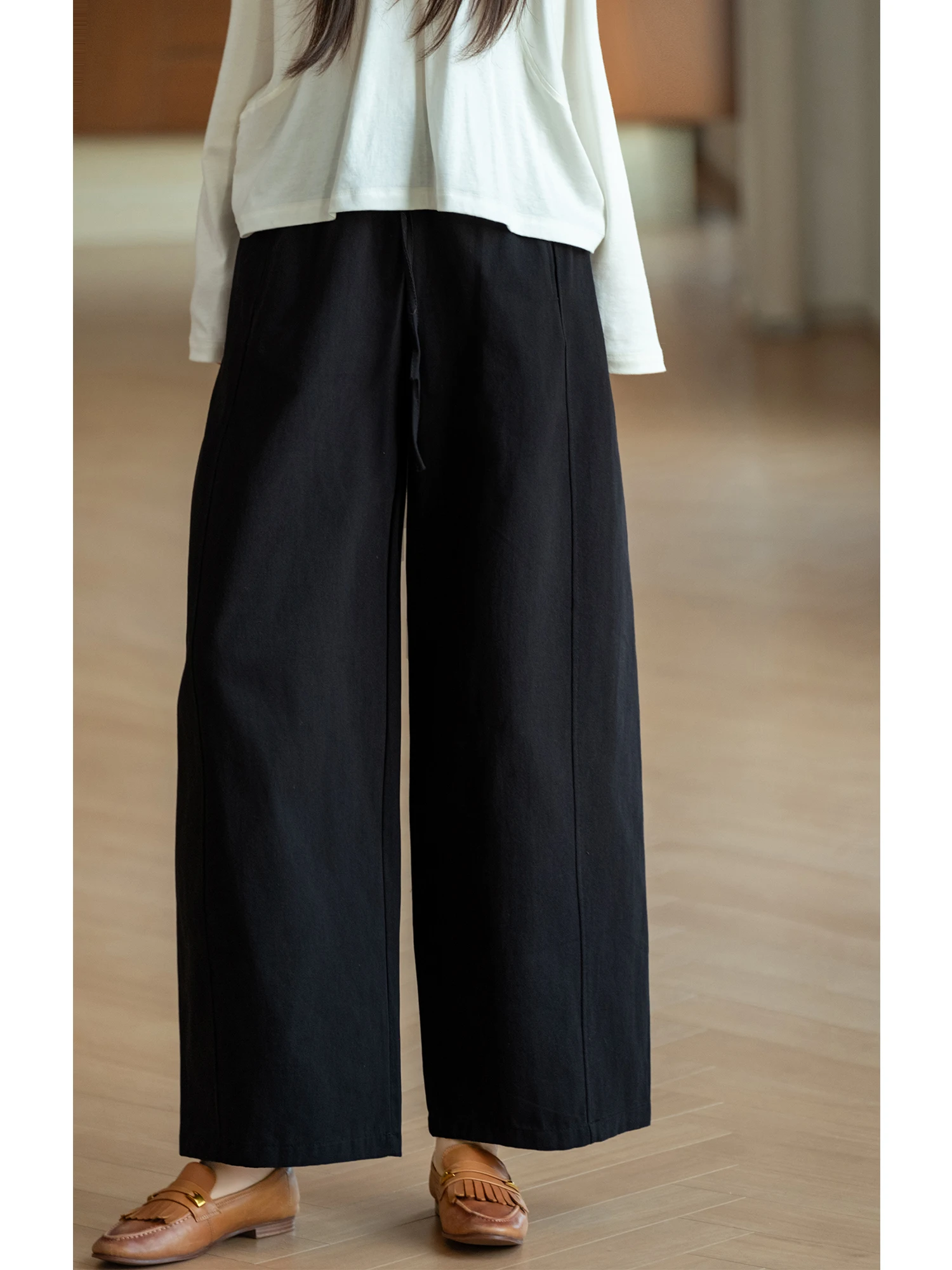 Heavyweight Sand Washed Cotton 100 Casual Pants Elastic Waist Tapered  Stitching Loose Fit Comfortable Breathable Ladies ...
