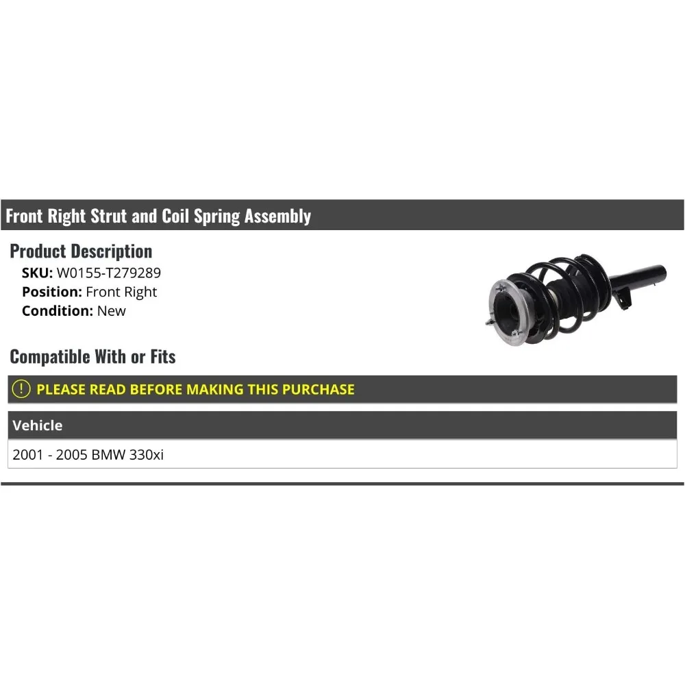 Conjunto de suporte lateral do passageiro dianteiro direito e mola helicoidal - Compatível com BMW 330xi 2001-2005