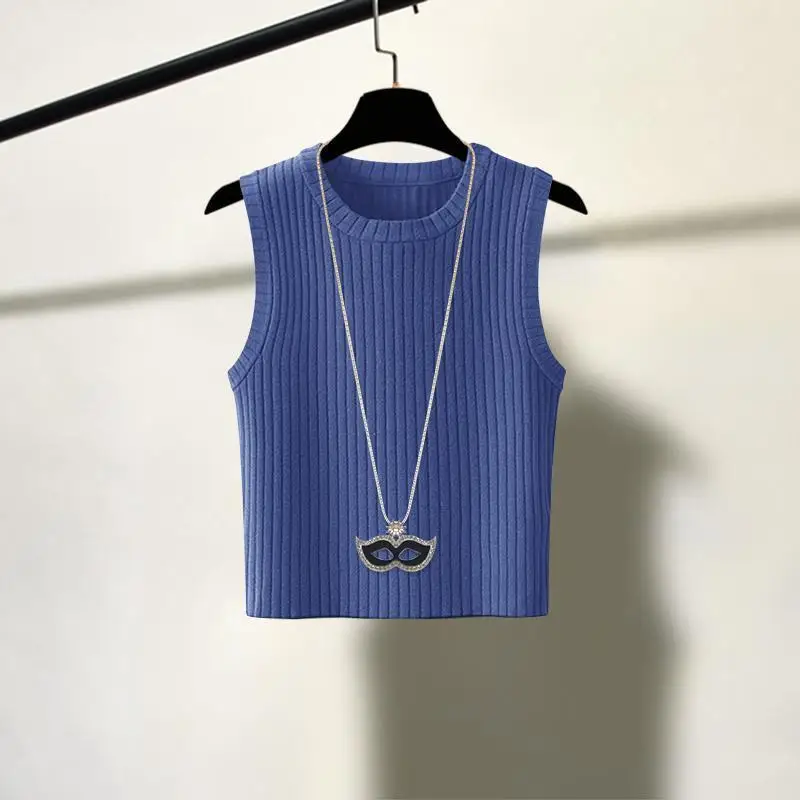 Short High-waisted 2024 French Crop Knit Vest Women Tight Base Sleeveless Top Little Vest Summer