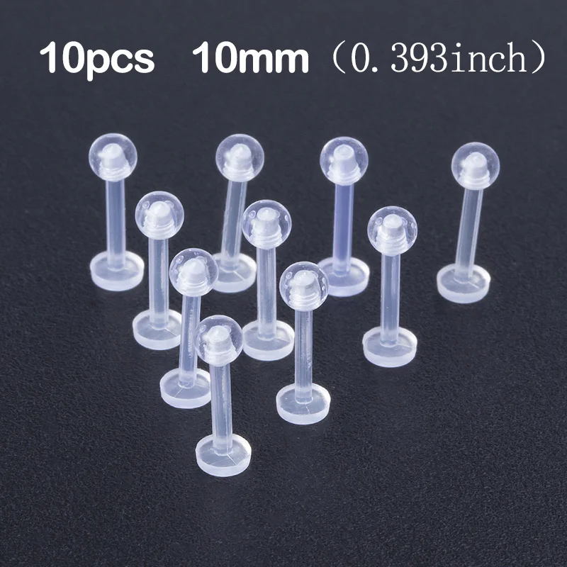 10pcs Clear Acrylic Lip Stud Piercing Labret Rings, 16G
