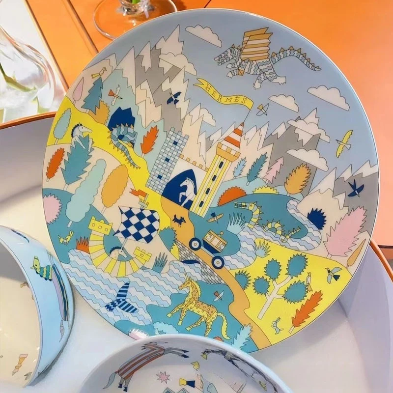 

Exquisite Cartoon Overglaze Color Tableware Kids Rice Bowl Plate Water Cup Creative 4 Piece Dinnerware Set