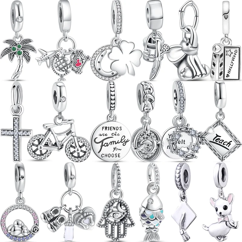 

New 925 Silver Airplane Bike Coconut Tree 30 40th Anniversary Dangle Charm Beads Fit Original Pandora Bracelet Women DIY Jewelry