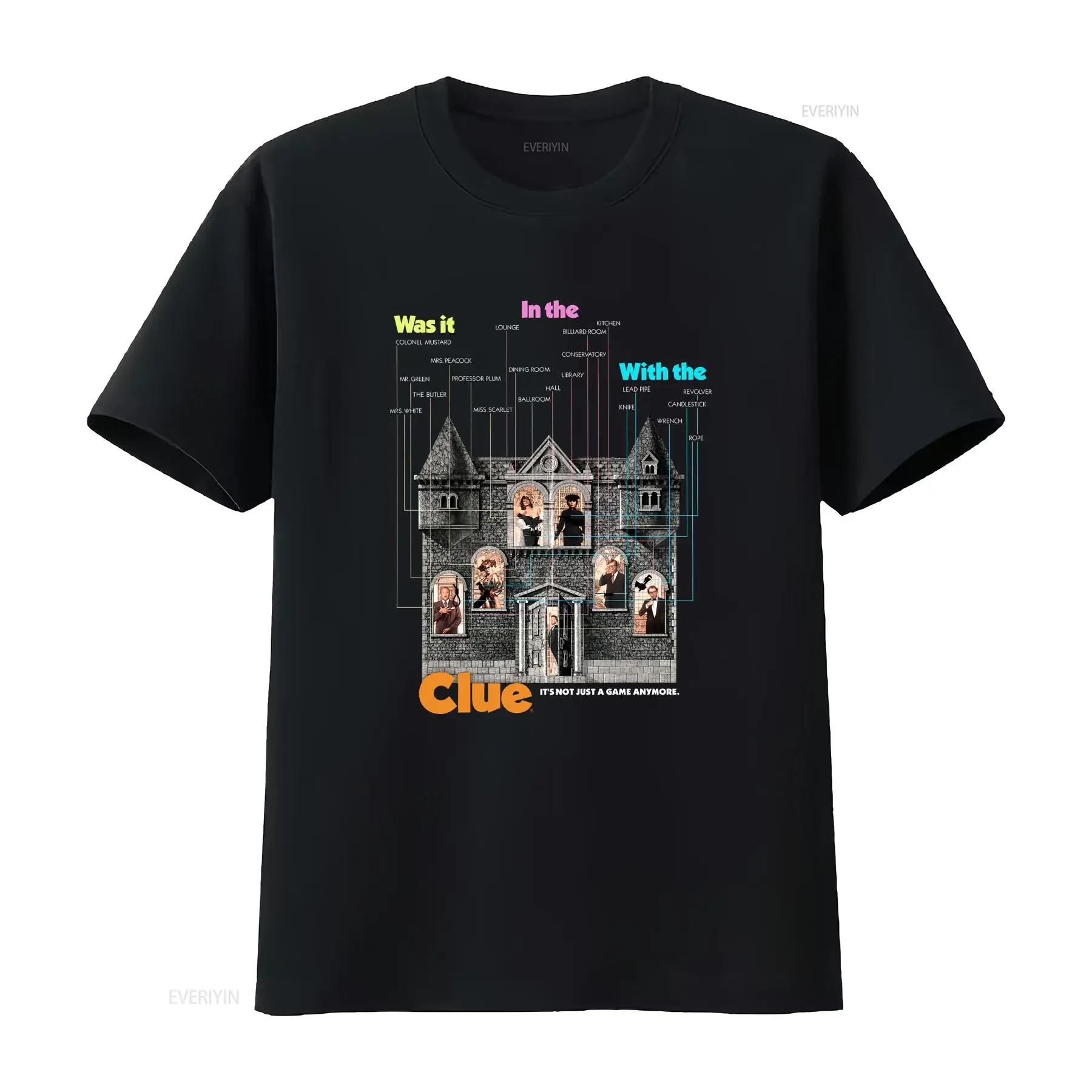 Clue affiche de film Logo hommes t-shirt noir taille S à 5xl vintage lavé homme haut pour un usage quotidien élégant étiré