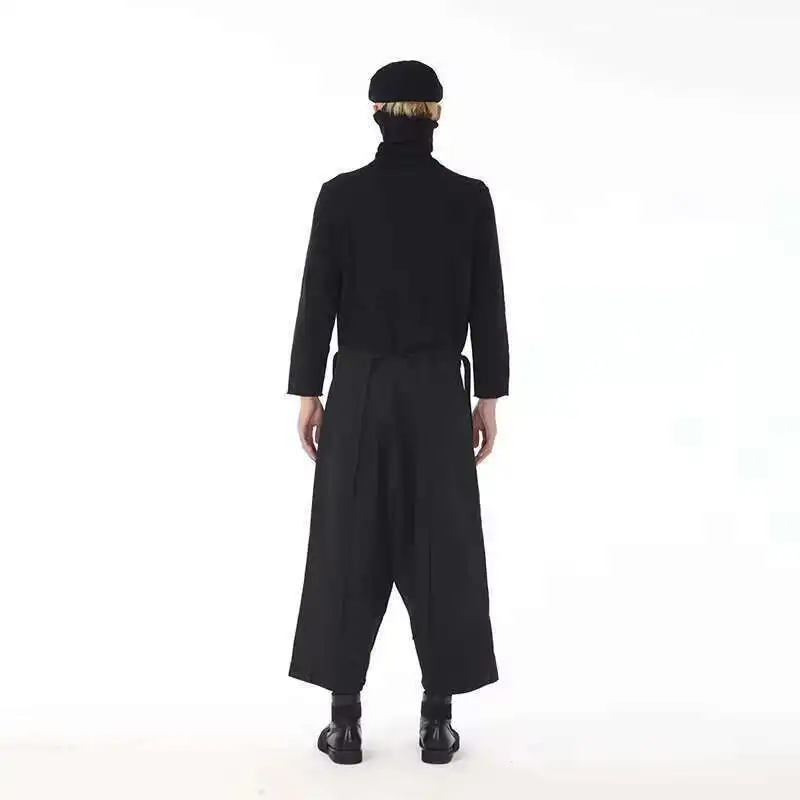 

New Style Men's Cropped Pants Black Overalls Loose Casual Pants Spring And Autumn Dark Yamamoto Style Street Wear Large Size