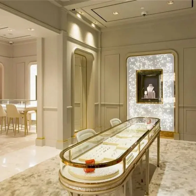 Shop Design Stainless Steel Jewelry Display Cabinet Glass Locable Doors and LED Lighting Showcase