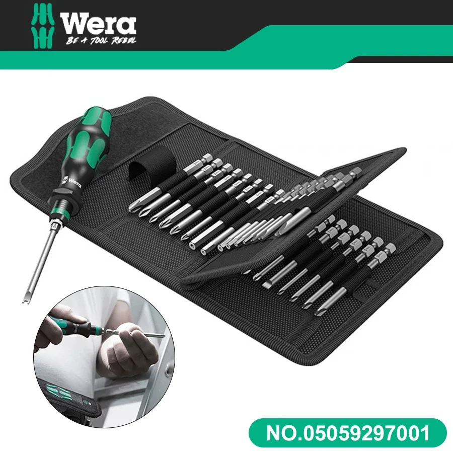 WERA 05059297001 33 PCS Screwdriver Set Kraftform Kompakt 62 Multi Size with 89mm Long Bits with Tool Bag  bit set