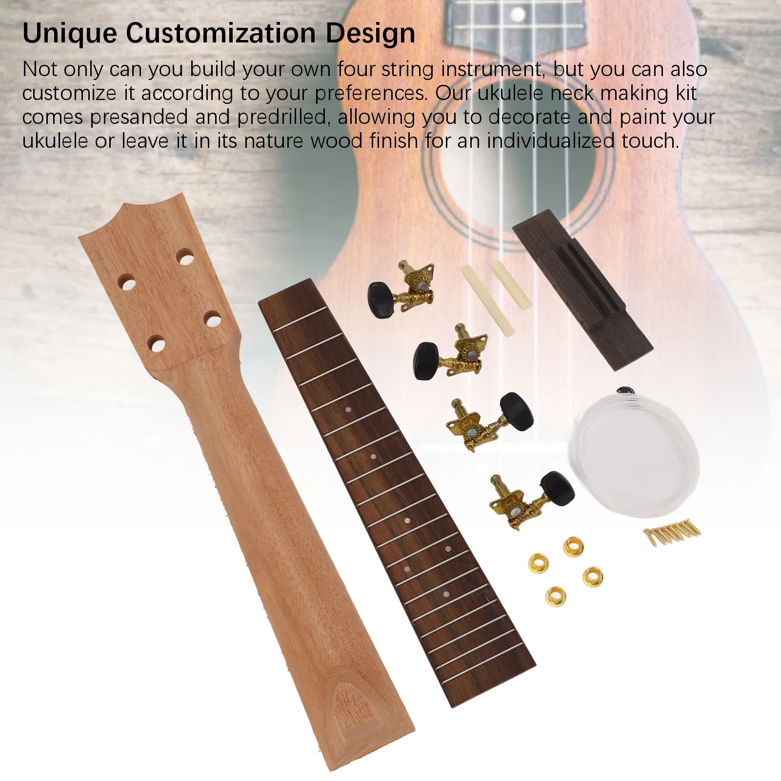 คอ Ukulele Fretboard เปลี่ยนชุดคอ String ลูกบิดสะพาน Rosewood Fingerboard 1 ชุดสําหรับ 23 นิ้ว Ukulele Ukulele อุปกรณ์เสริม