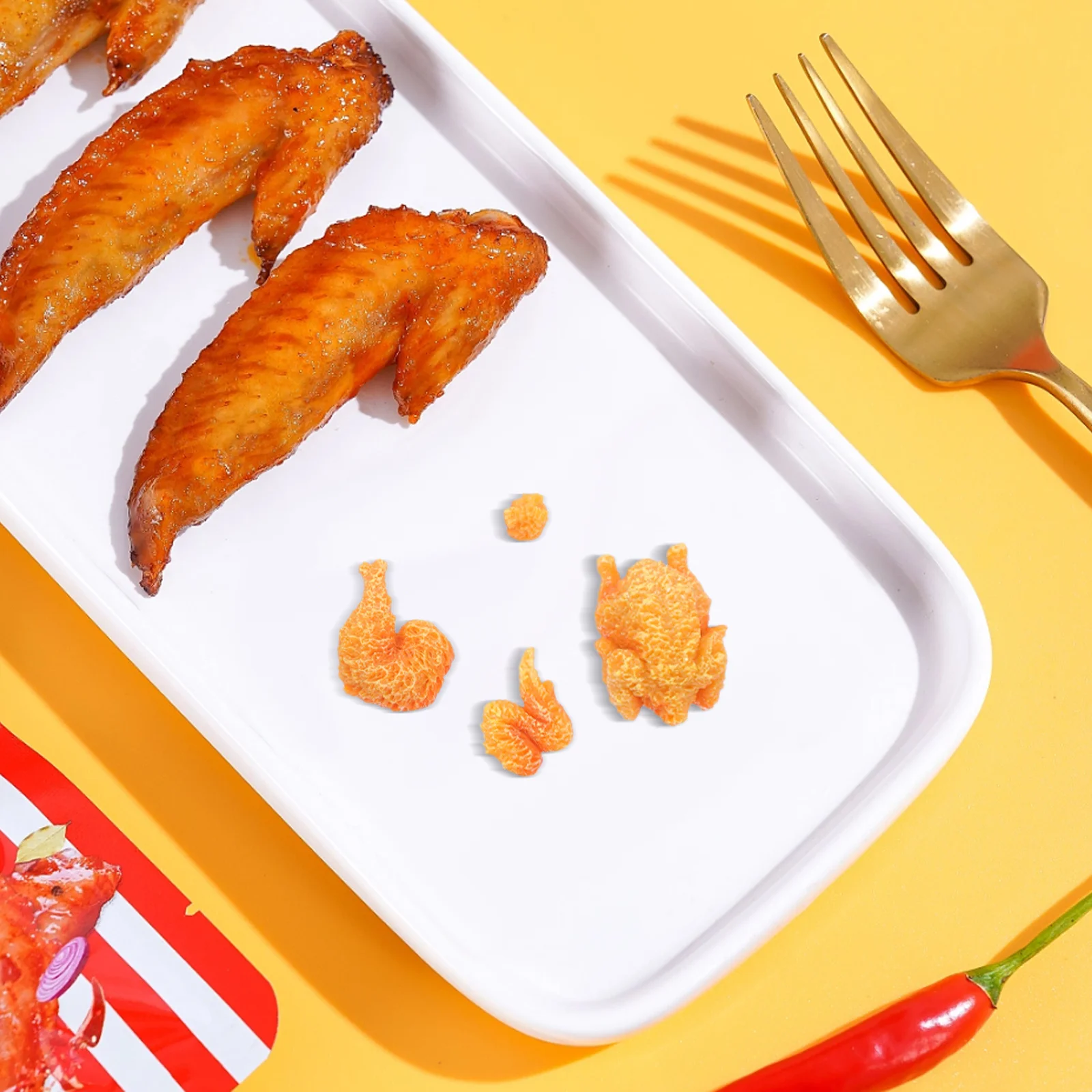 مجموعة واحدة من دعامات جناح عصا الدجاج المقلدة للطعام الاصطناعي للأطفال، ديكور الحفلات، أرجل الدجاج الصناعية الواقعية #4