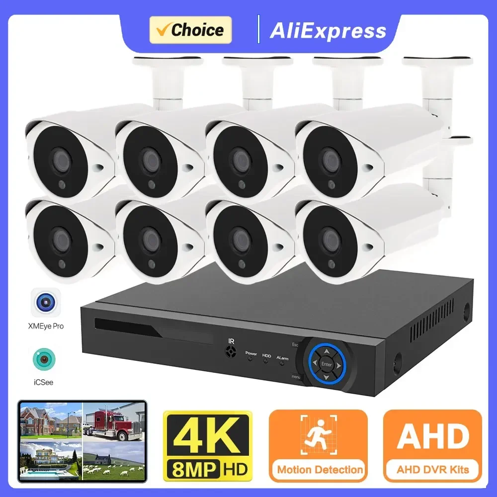 4K 8MP Video Surveillance Kit 8CH 4K HD DVR CCTV System For Home Security 8.0MP Outdoor AHD Camera Video Surveillance Set P2P