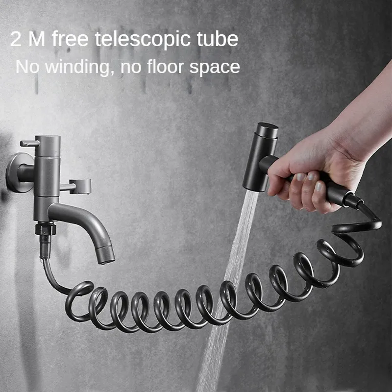 

Gun gray copper mop pool faucet spray gun set bathroom balcony single cold into the wall pressurized flushing faucet