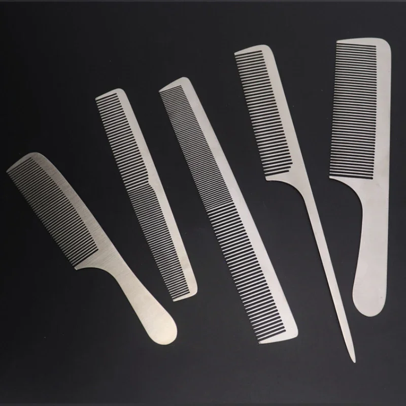 Peine de peluquero de Metal plateado de acero inoxidable de alta calidad, peine de corte de pelo para salón de peluquería para hombres y mujeres