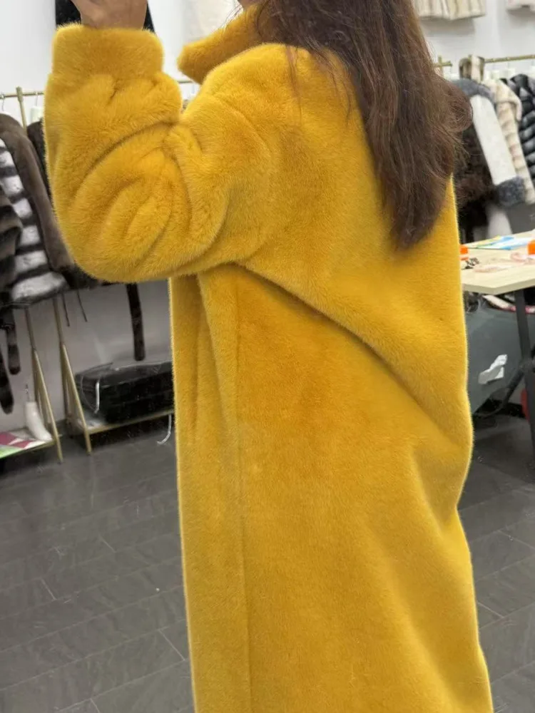 ZMEENNA vrouwen Lange Nepbontjas Winter Geel Pluche Oversized Jas Warme Bovenkleding Chic Zacht Shaggy Vest ZM3727