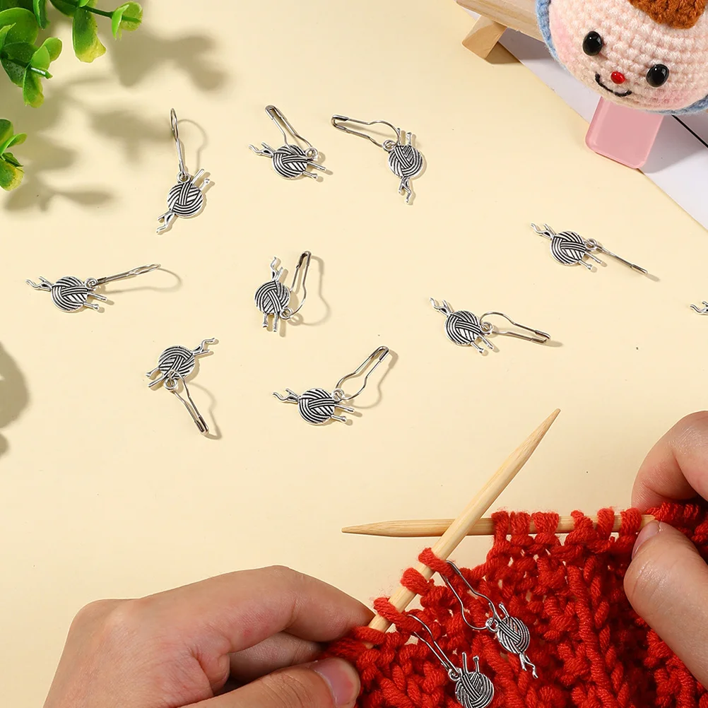 12 Pcs Wool Marking Buckle Metal Stitch Markers Crochet Accessories Hooks Ball of Yarn DIY for Crocheting Needles