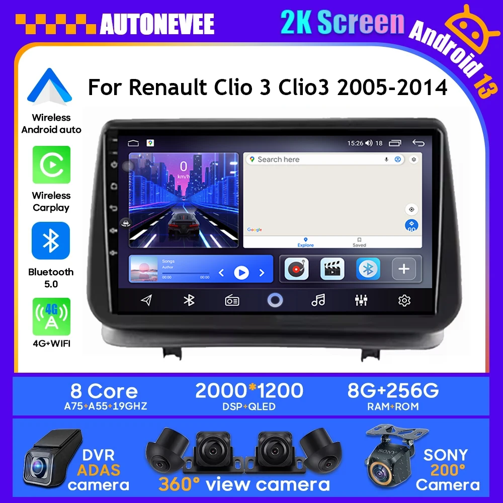 

For Renault Clio 3 Clio3 2005-2014 Car Radio GPS Navigation Android Auto Screen Carplay 4G Wifi No 2din Video Multimedia Player