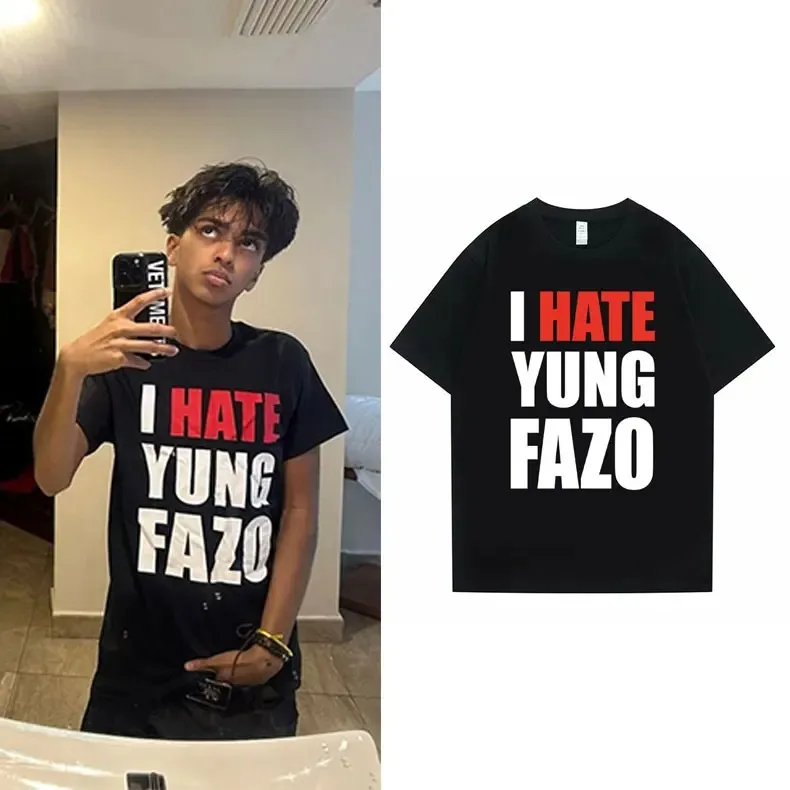 I Hate Yong Fazo T-shirts Men\'s Y2k Funny Meme Underground Rap Opium Summrs Kankan Tshirt Men Women Hip Hop Oversized T-shirt