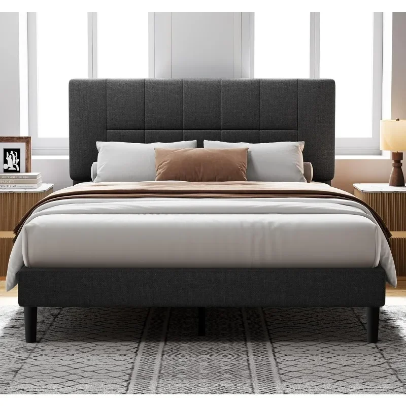 

Bed Frame with 12 Thickened Legs&Fabric Upholstered Headboard,1300 lbs Strong Weight Capacity, Adjustable Headbo Customized