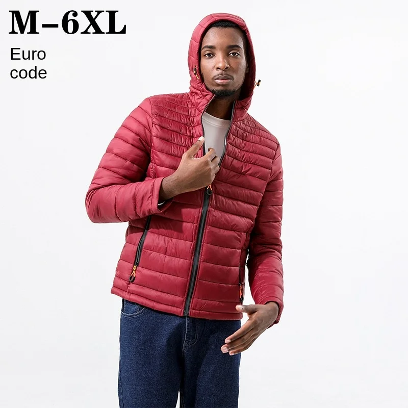 

Plus Size Lightweight Men's Puffer Jackets, Nylon Waterproof Hooded Mans Quilted Jacket, Outdoor Winter Coat