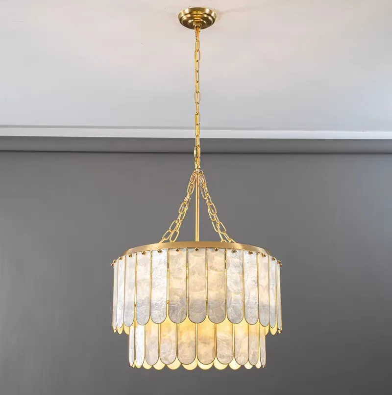 

LED American Design Creative Natural Shell Ceiling Chandelier lighting, dining room hanging dimmable decorative Pendant Light.