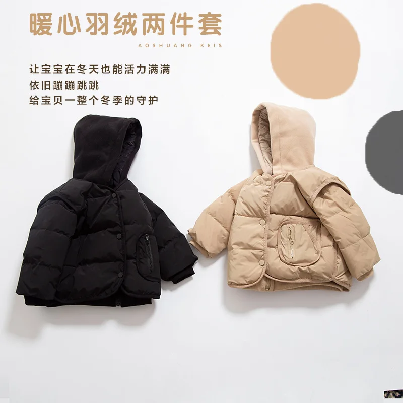 

Children's two-piece winter hooded winter coat for baby boys and girls