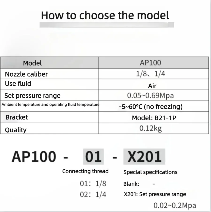 صمام لولبي Pneumatic Relief Valve Pressure Regulating Valve Release Valve AP100-01/02 AP100-01-X201 AP100-02-X201 الهواء المضغوط — تفصيل 1