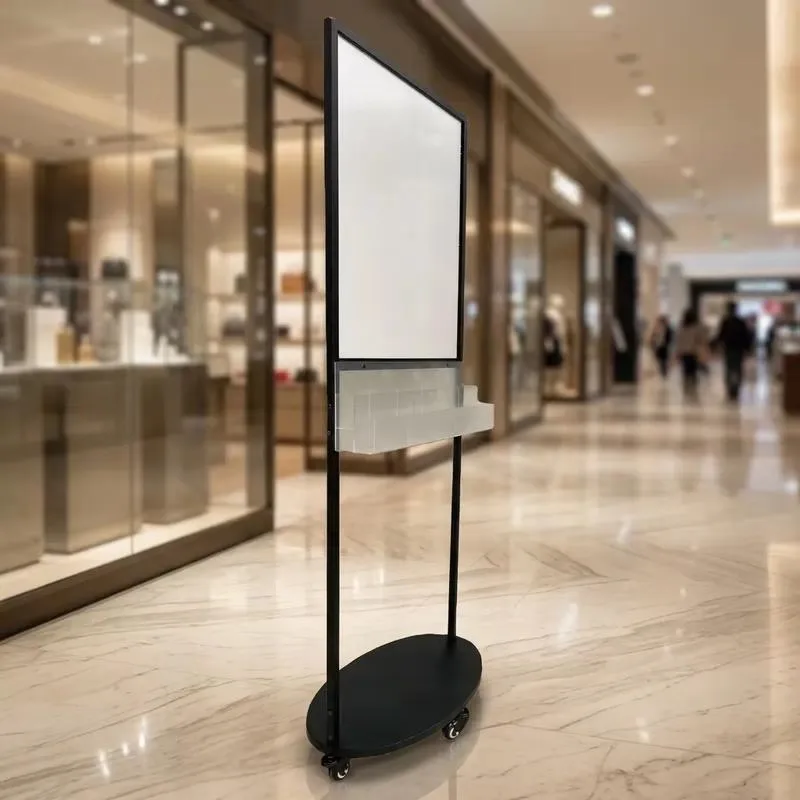 Modern Black Metal Frame Outdoor Signage Stand Floor to Ceiling Display Rack for Posters and Advertising Signs
