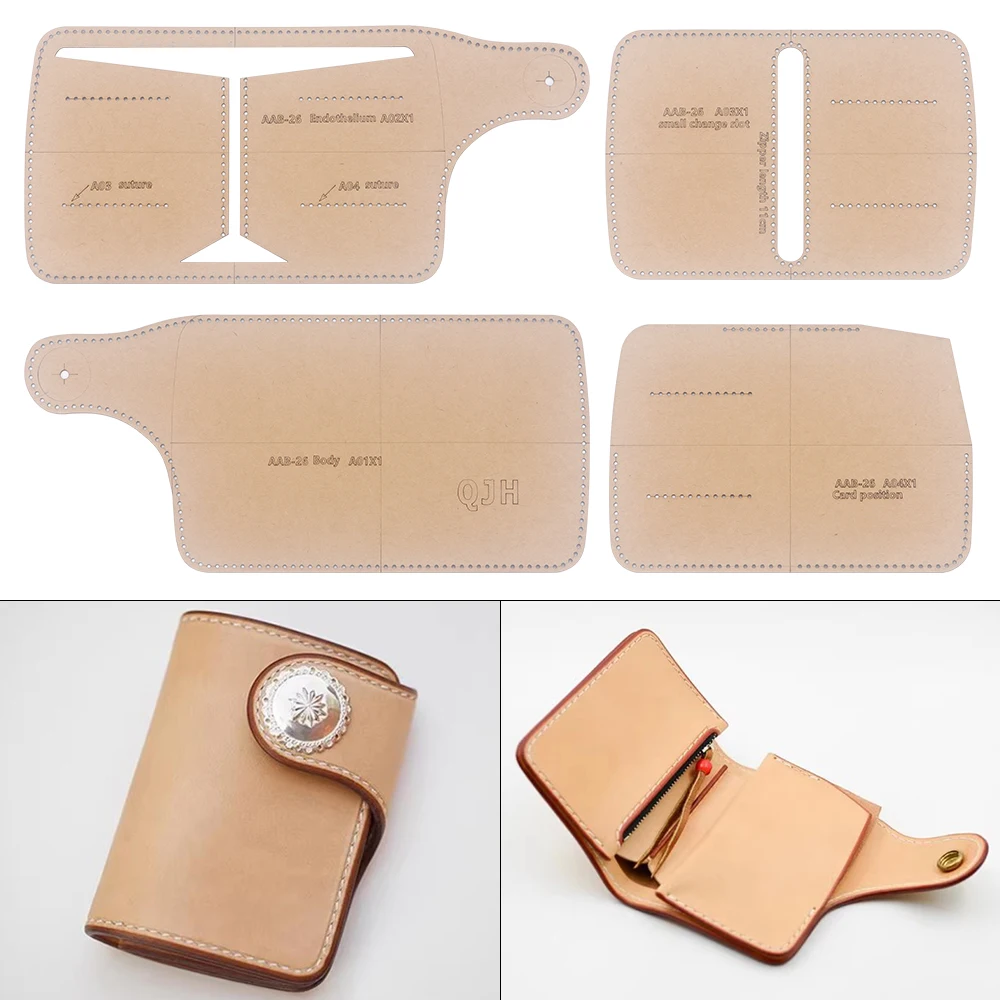 1 Set Multifunktionale Faltbare Schnappverschluss-Geldbörse - Kraftpapier-Vorlage, DIY Leder Handarbeit - Nähvorlage mit Löchern