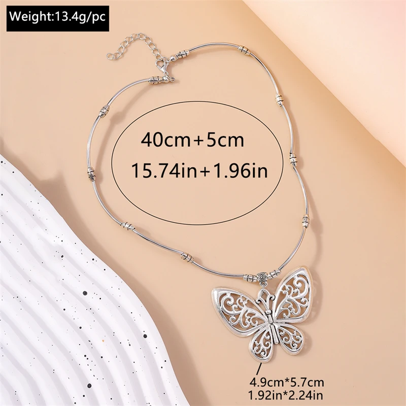 Böhmische Schmetterlings-Halskette für Frauen, Ethnische Legierung Tier-Anhänger-Halskette, Mädchen Party Festival Schmuck Geschenke – Detail 4