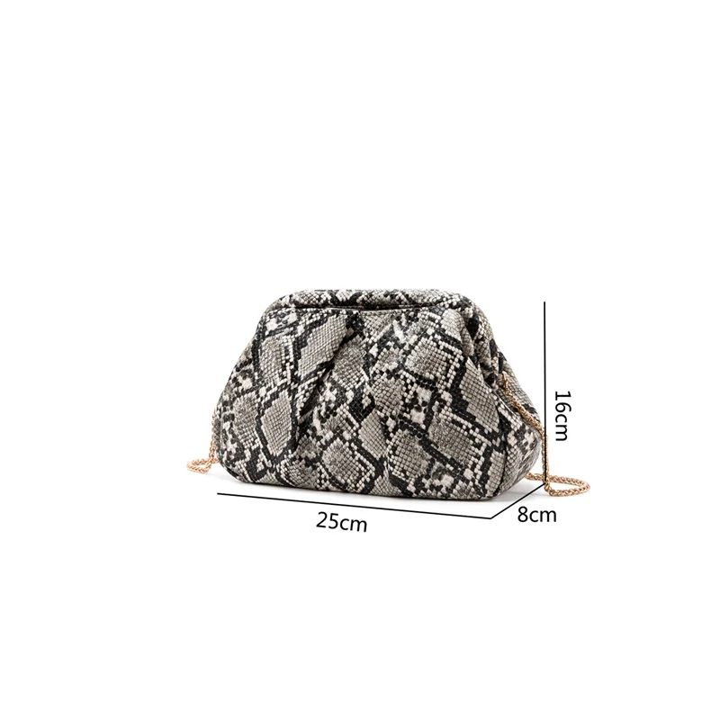 New Snake Pattern Clutch Bag for Women,Fashion Ruched Serpentine Shoulder Bags Cloud Dumpling Bag Pouch Handbags Chain Sling Bag