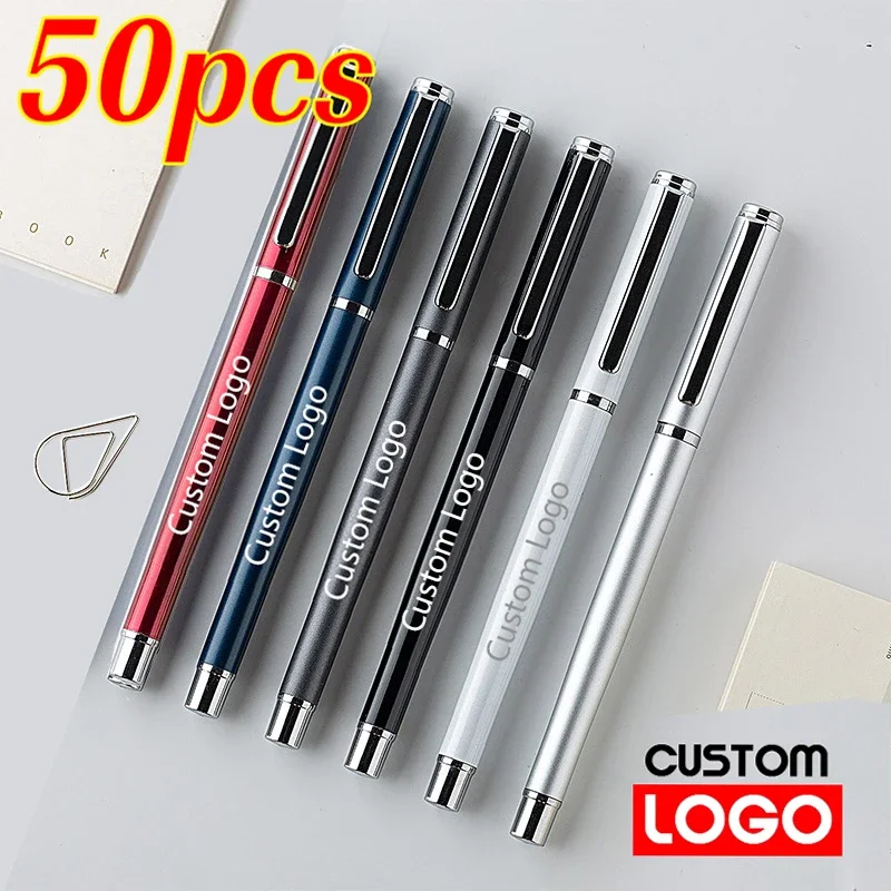 50pcs Advertising Pen Custom Logo Metal Business Signature Ballpoint Pen Gel Pen Lettering Engraved Name Stationery Wholesale