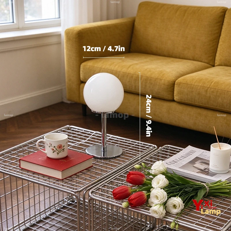 Murano Glass Small Sphere Pole Desk Lamp, Contemporary Modern Dimmable Lamp, Decor Light for Study Nook, Console Table & Office
