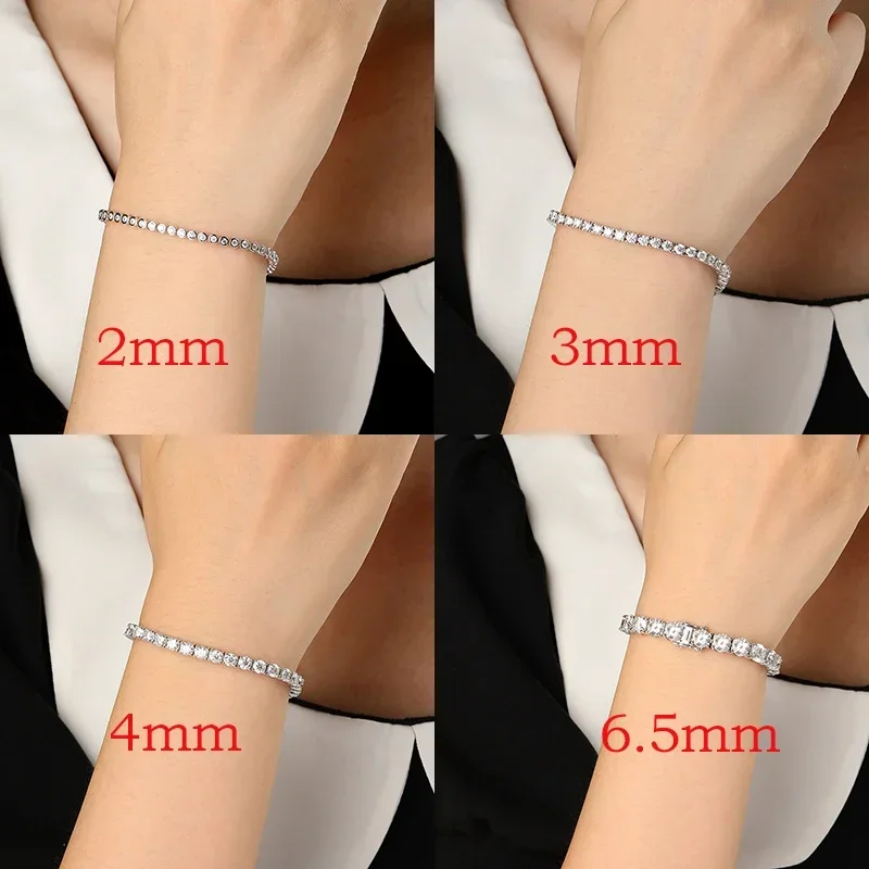 Smyoue – Bracelet en vrai Moissanite Tennis pour femmes, 2-6.5mm, cadeau de noël, plaqué argent 100% Sterling 925, bijoux de mariage