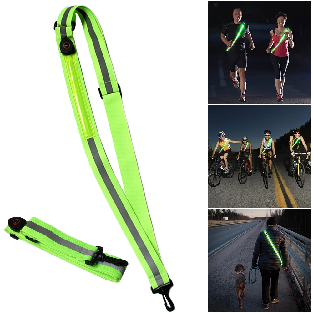 USB Rechargeable LED Reflective Belt Sash High Visibility LED Reflective Belt Safety Reflective Running Gear for Night Running