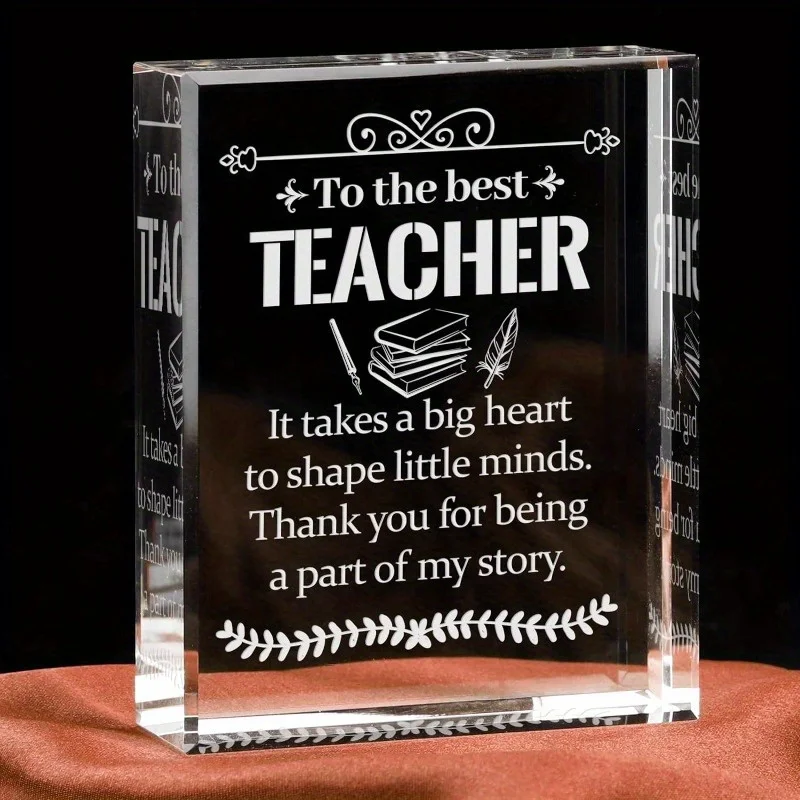 Thank You Teacher Gift (Women/Men) – Engraved Crystal Plaque, Ideal Appreciation Gift for Best Teachers