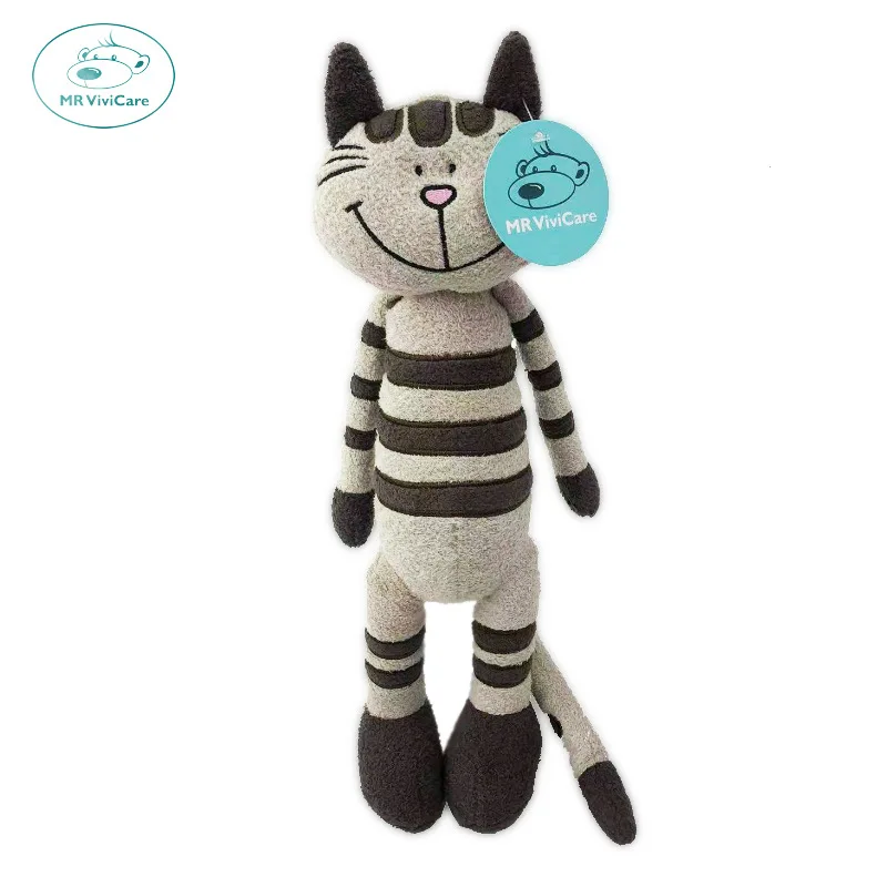 Niedliches Langarmiges Grau-Gestreiftes Katzen-Plüschtier MR ViviCare Lächelndes Kätzchen Plüschtier Weich und Flauschig Wohndekor Geschenk