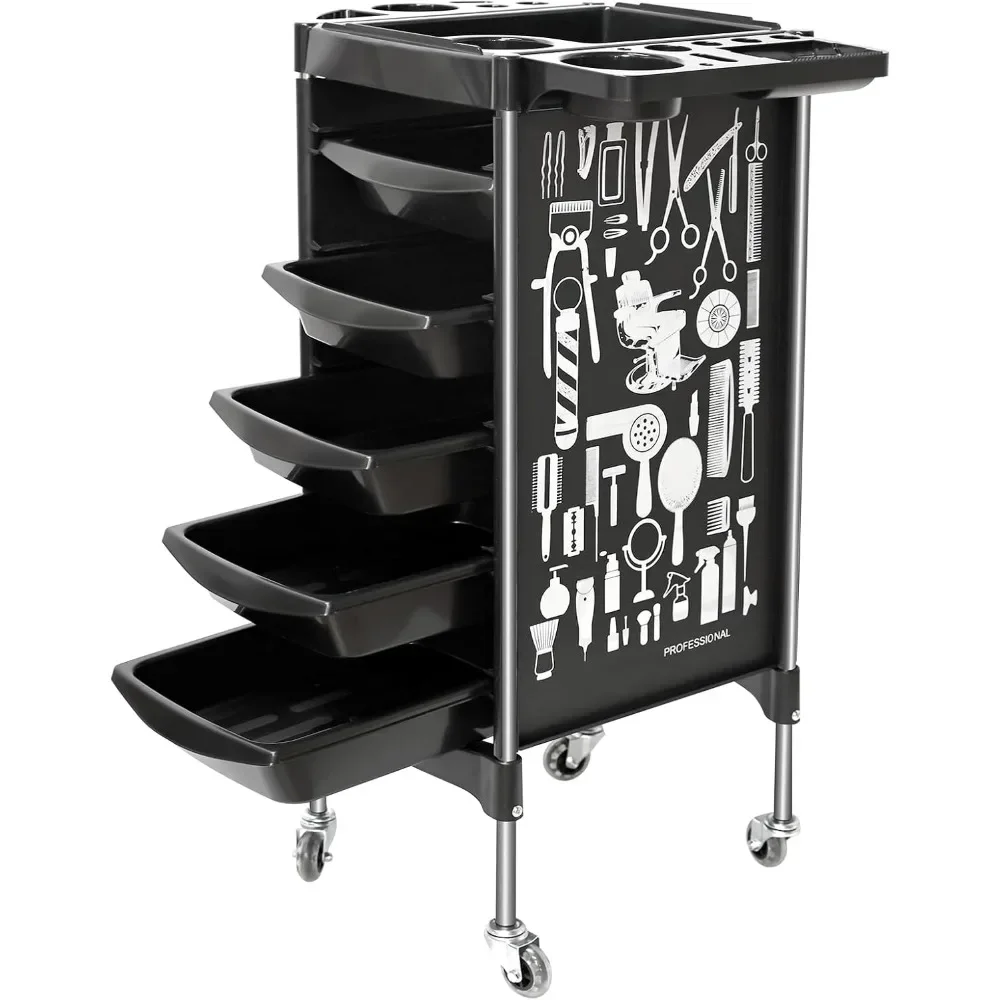 

Multifunction 5 Drawer Hair Stylist Salon Rolling Cart Professional Hairdresser Hair Trolley Moveable Station Trolley (BLACK)