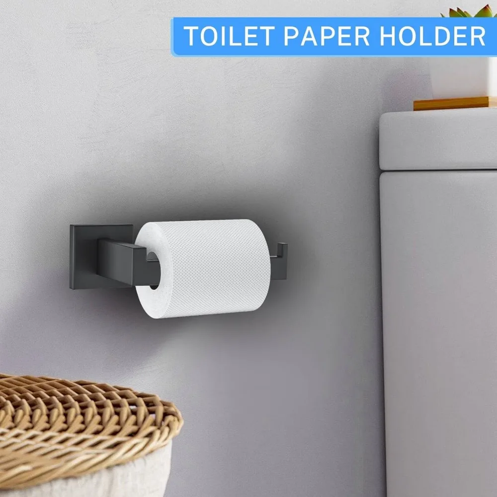 مجموعة حامل مناشف مثبتة على الحائط من الفولاذ المقاوم للصدأ، 10 قطع من ملحقات أجهزة الحمام باللون الأسود غير اللامع للأسلوب الحديث