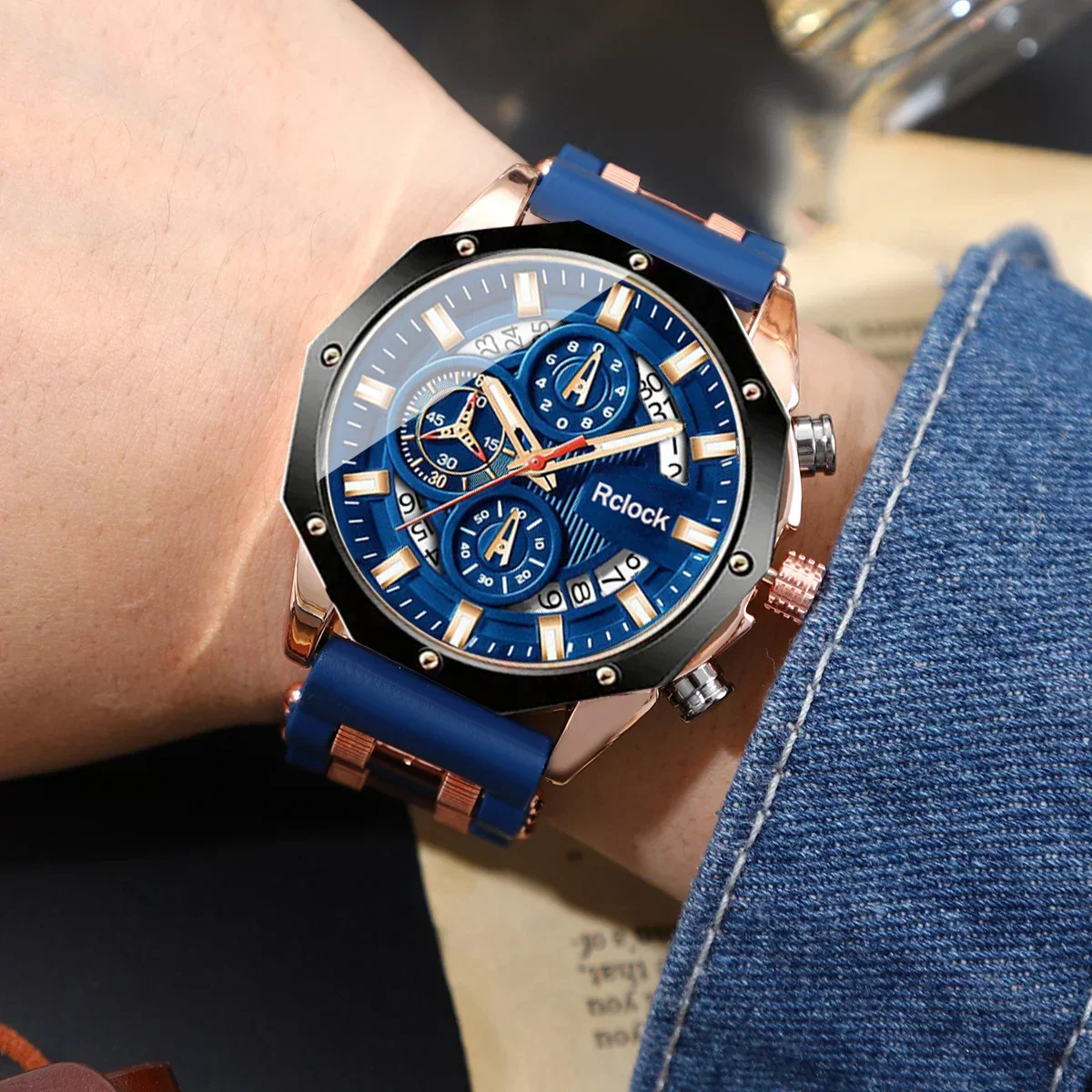 [ساعة كوارتز عصرية للرجال] قطعتان من ساعة رياضية كاجوال للرجال بحزام سيليكون، عرض التقويم، عيد الحب المثالي للرجال،