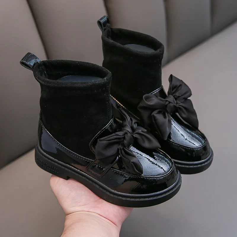 Children Short Boots 2022 Autumn New Britain Style Kids Fashion Shoes Metal Chains UK Uniform Black Leather Sock Shoes for Girls