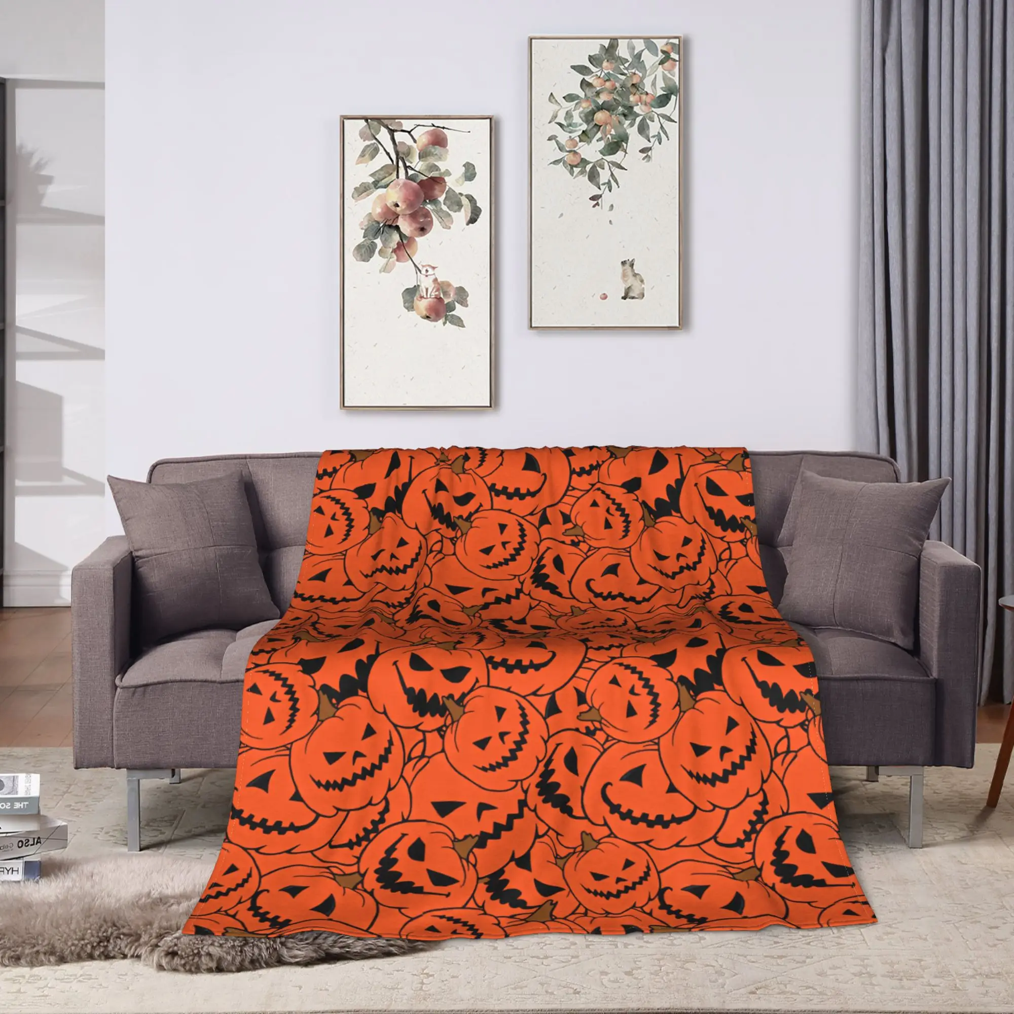 Halloween Jack O Lantern Pumpkin Seamless Pattern Flannel Blanket Boy Girl  Soft Bedding Throws Winter Bedspread Sofa Bed Cover