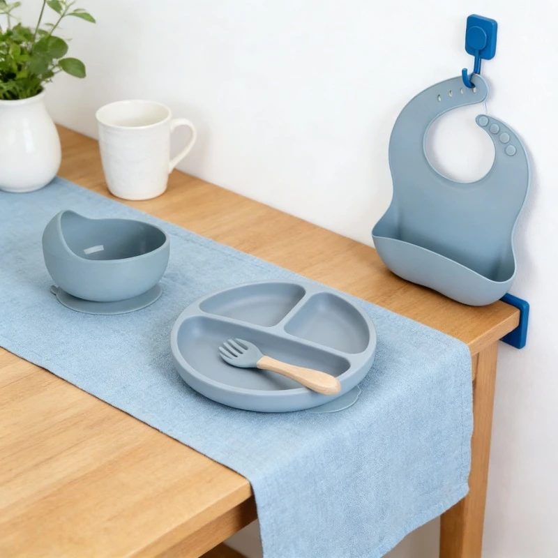 

Детская обеденная тарелка с мультяшным медведем, набор силиконовой посуды для дополнительной еды, анти-капля, миска для прикорма