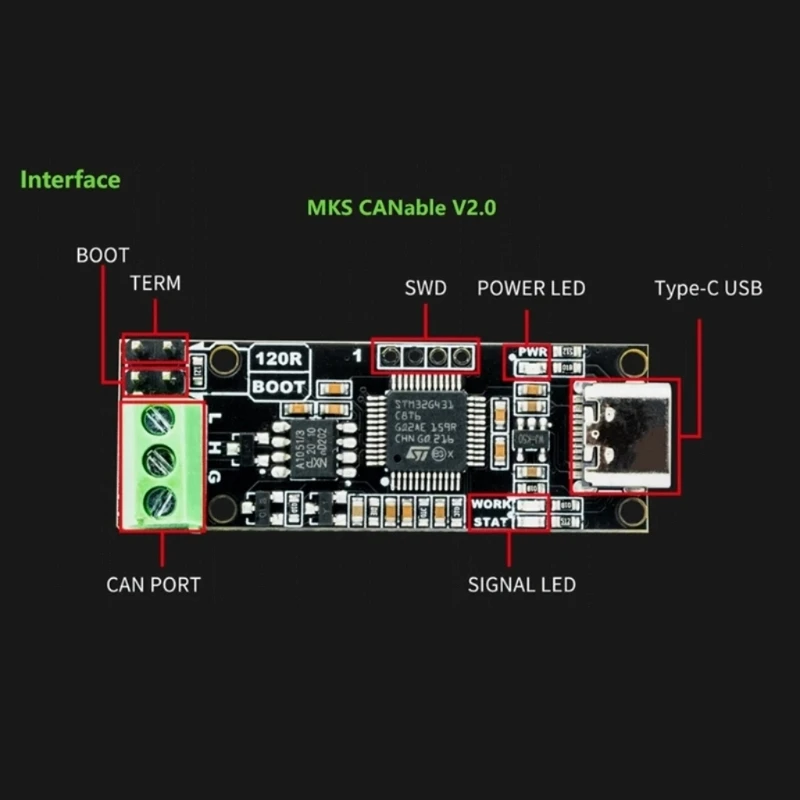 

High Speed CAN Analyzers Converter SocketCAN Analyzers CAN to USB Serial Port Transceiver Based on STM32G431C8T6 N2UB