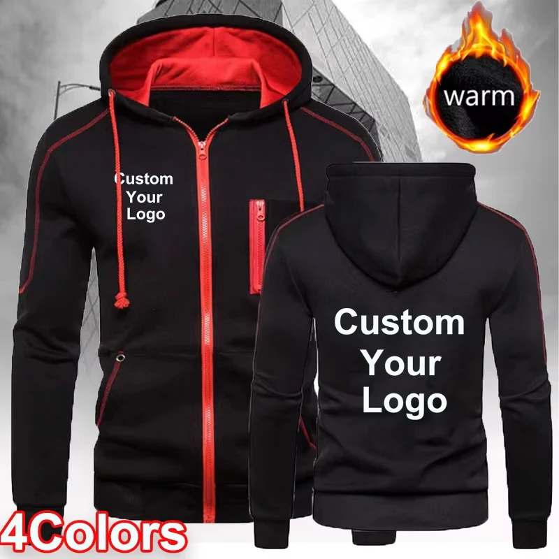 

Customized DIY Logo Hoodies Men Warm Sports Coat Hooded Sweatshirt Zipper High Street Basics Male jogging Jacket M-3XL