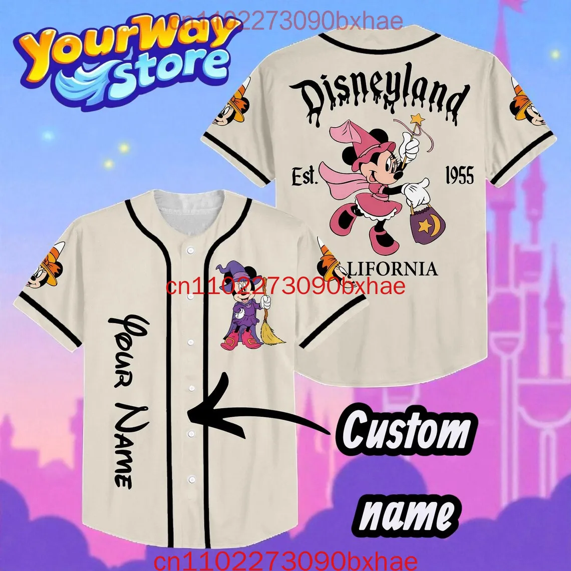 

2026 New Disney Halloween Cosplay Costume Men's And Women's Baseball Shirt Custom Minnie Mouse Baseball Jersey