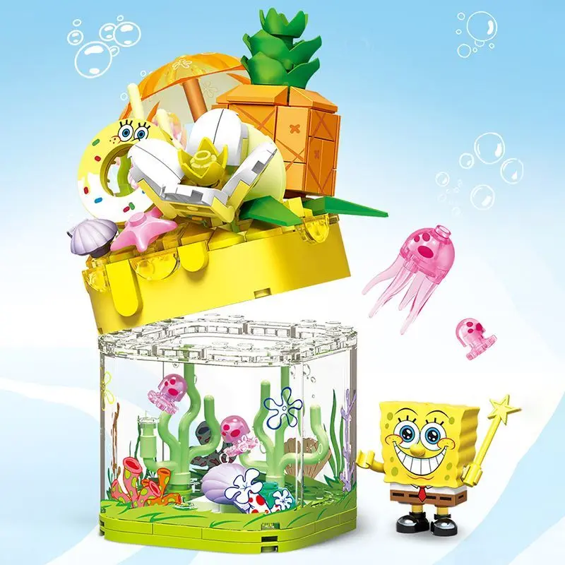 Diy Creativity SpongeBob Patrick House Building Block Pineapple Strawberry House Model Bricks Decoration Toy Kids Holiday Gift