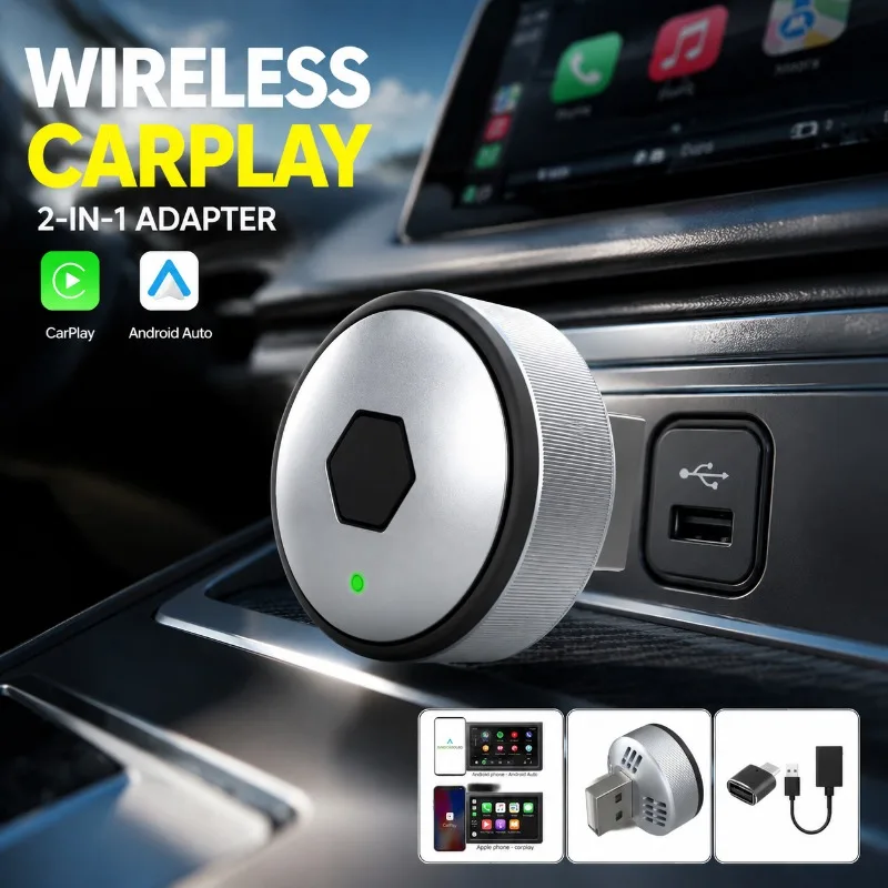 2‑in‑1 Wireless CarPlay Smart Box Vehicular Android Auto Adapter Plug‑and‑Play Automobile Interconnection Dongle Converting