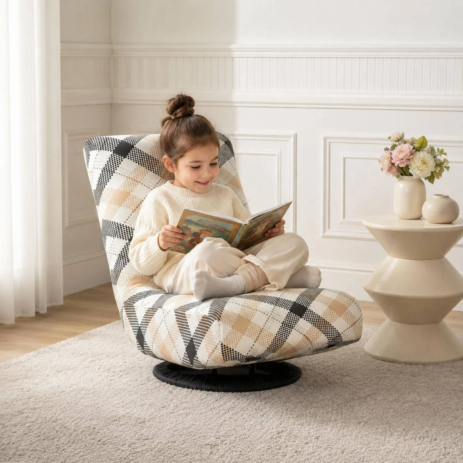 Children's Chair Slipcover Printed Reading Chair Cover Home Textile Tall Back Angled Backrest