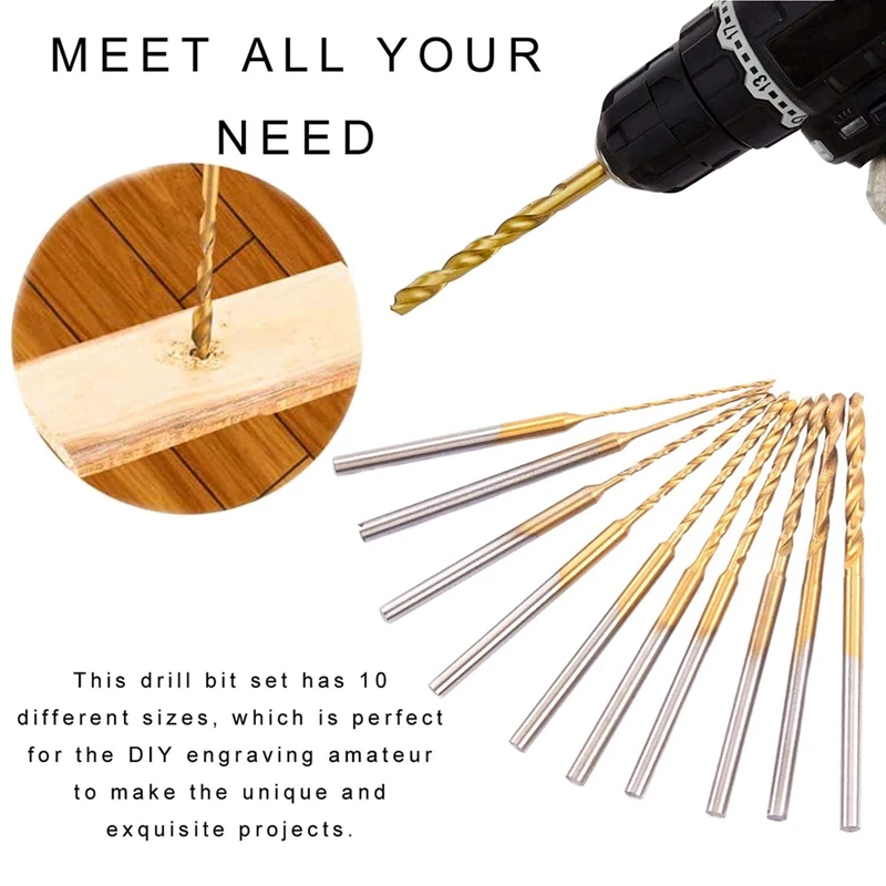 Micro-Twist Drill Bit Set - 10Pcs 0.6Mm-2.2Mm Tiny Drill Bit 2.35 Shank HSS Mini Engraving Drill Bits Hole Drilling Tool