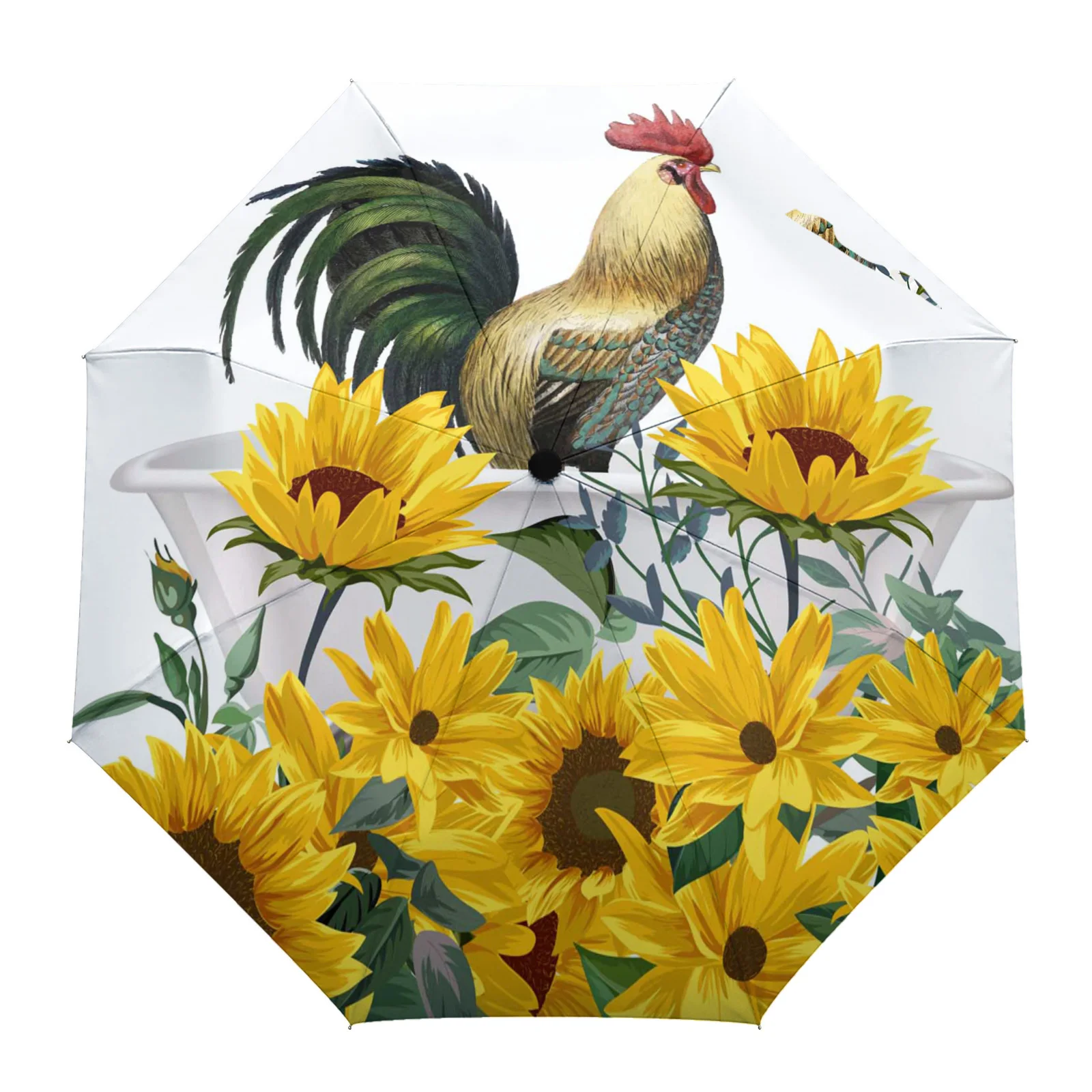 Animal Sunflower Rooster Bathtub Creative Umbrella Rain Women Automatic Three Folding Umbrellas Windproof Parasol Parapluie